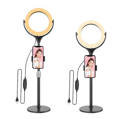 LED ring lamp kit 26 cm F-537A 10" 64 pcs light 3300K - 6000K + holder + remote + tripod stand — Black