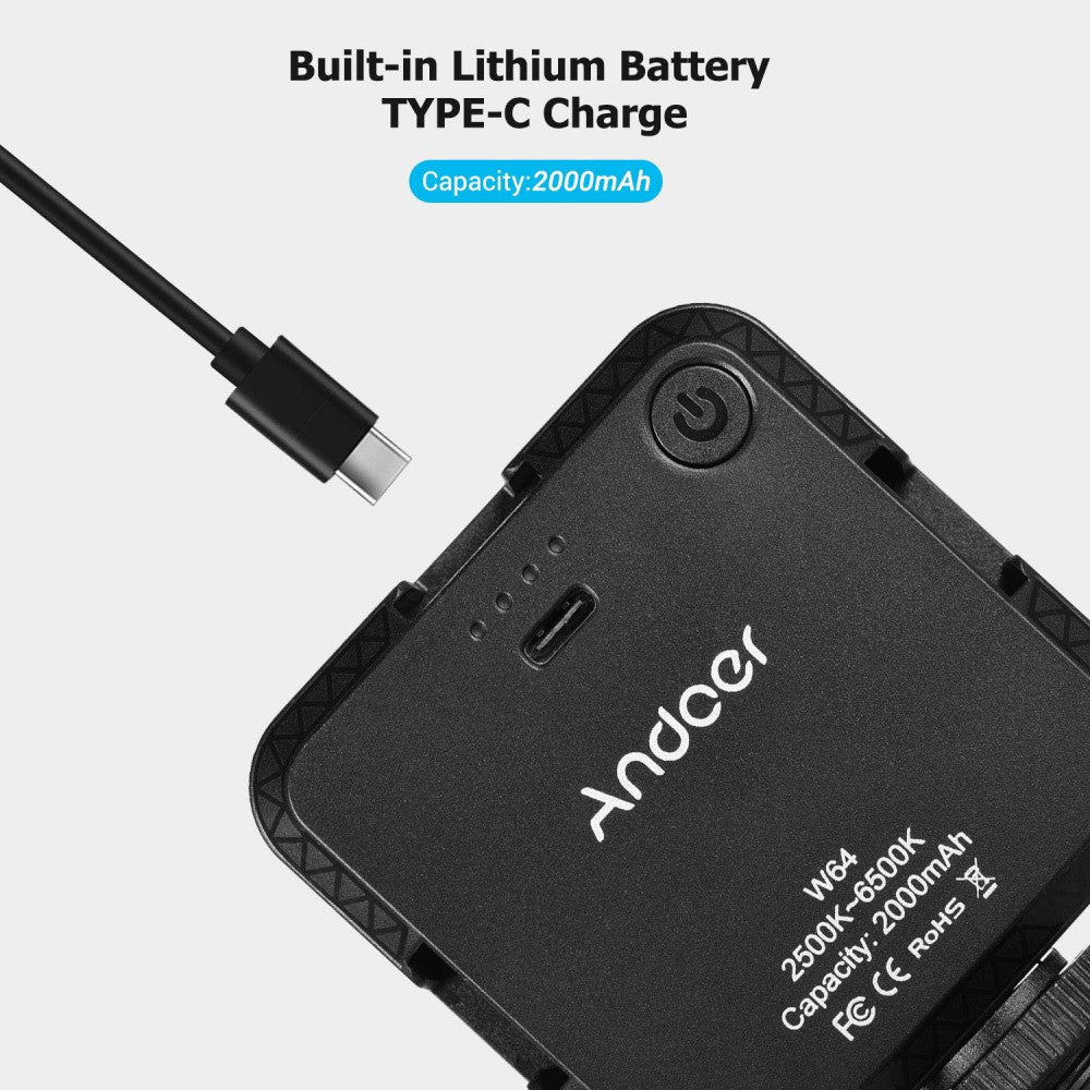 Video light lamp LED W64 6W LED 64pcs color 2500-6500K CRI 95+ Battery 2000mAh