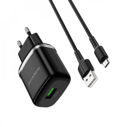 Home Charger | 18W | QC3.0 | USB C Cable (1m) – Borofone BA36A – Black