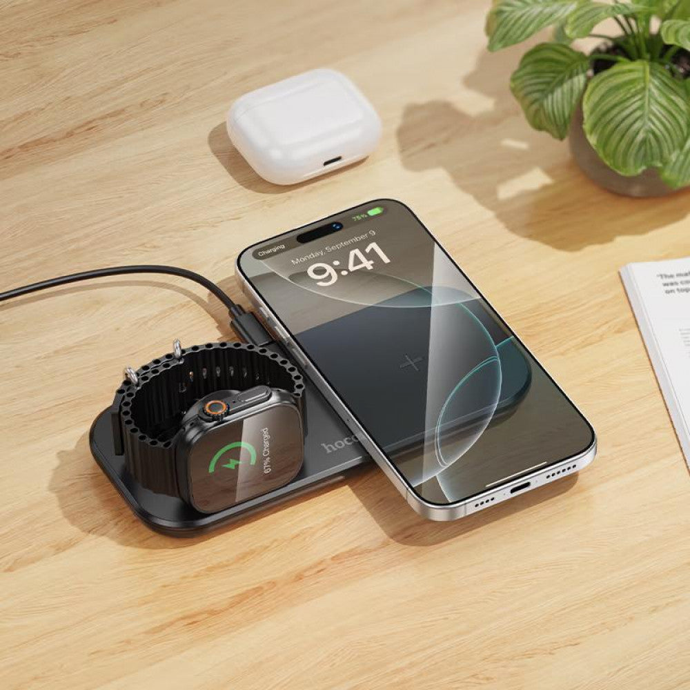 Magnetic Wireless Charger 3 in 1 — Hoco CW65 — Black