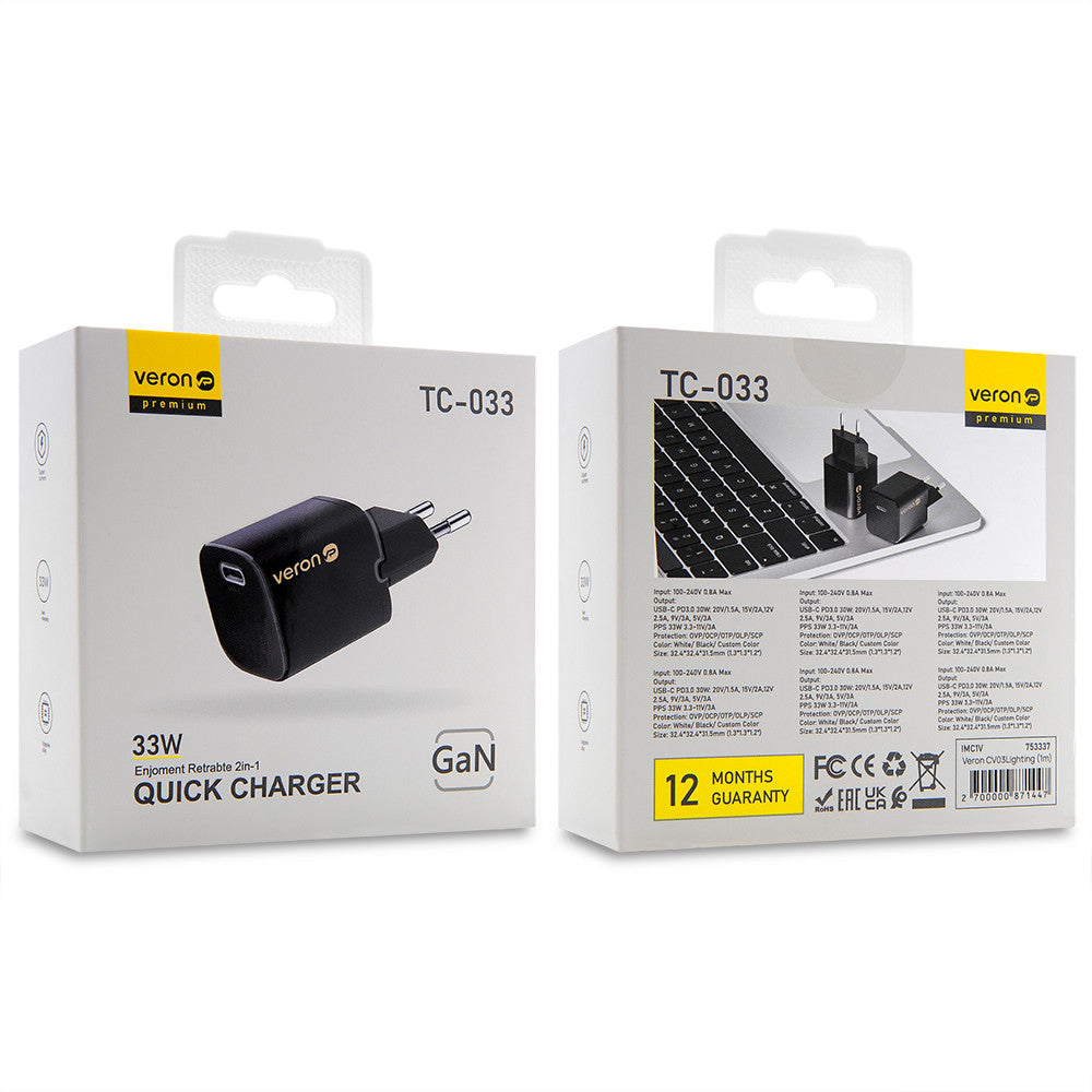 Home Charger 33W PPS PD QC3.0 Veron TC-033