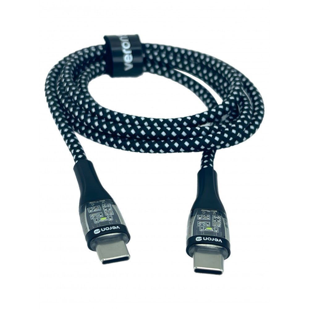 USB C to C Cable 60W PD (1.2m) Veron CC01 Nylon LED – Black