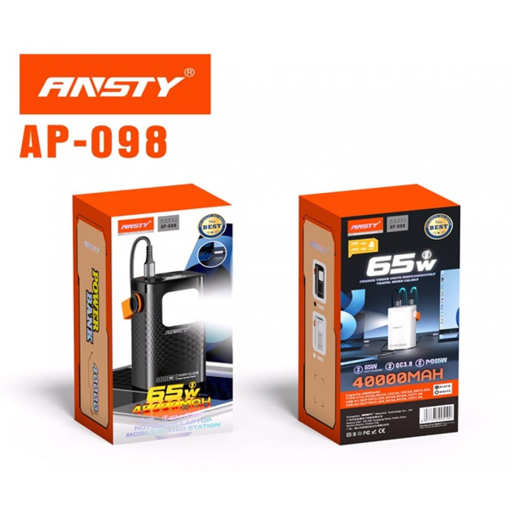 Power Bank 40000 mAh | PD65W+22.5W — Ansty AP-098  — Black
