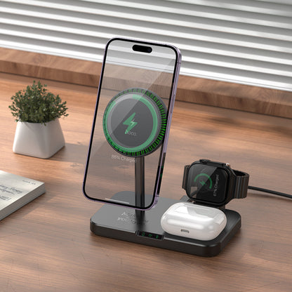 Magnetic Wireless Charger 3 in 1 – Hoco CQ12 – Black