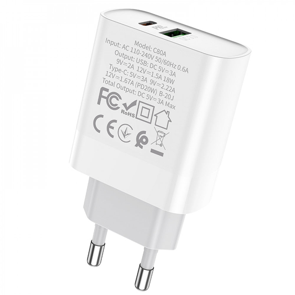 Home Charger 20W PD QC3.0 Hoco C80A – White