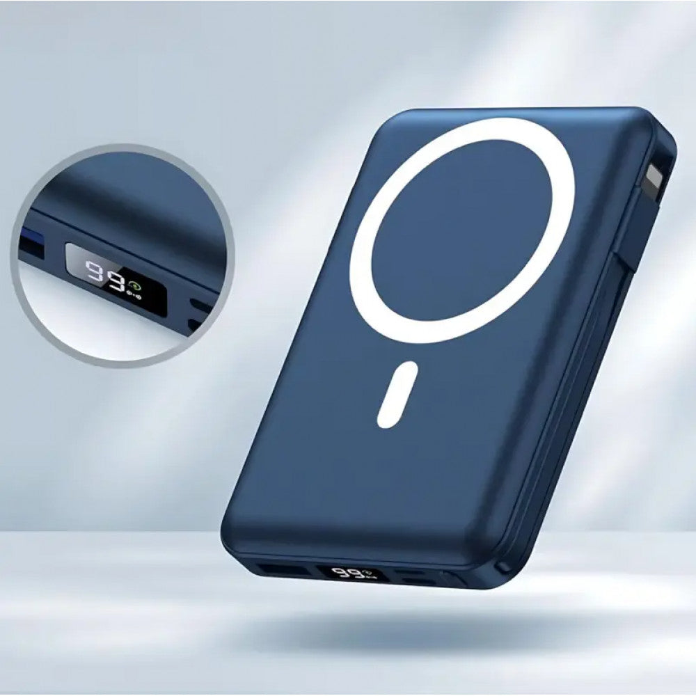 Power Bank 10000 mAh | Yiisonger KT-D011, 22.5W, MagSafe 18W, + 2 кабеля Type-C и IP, Синий