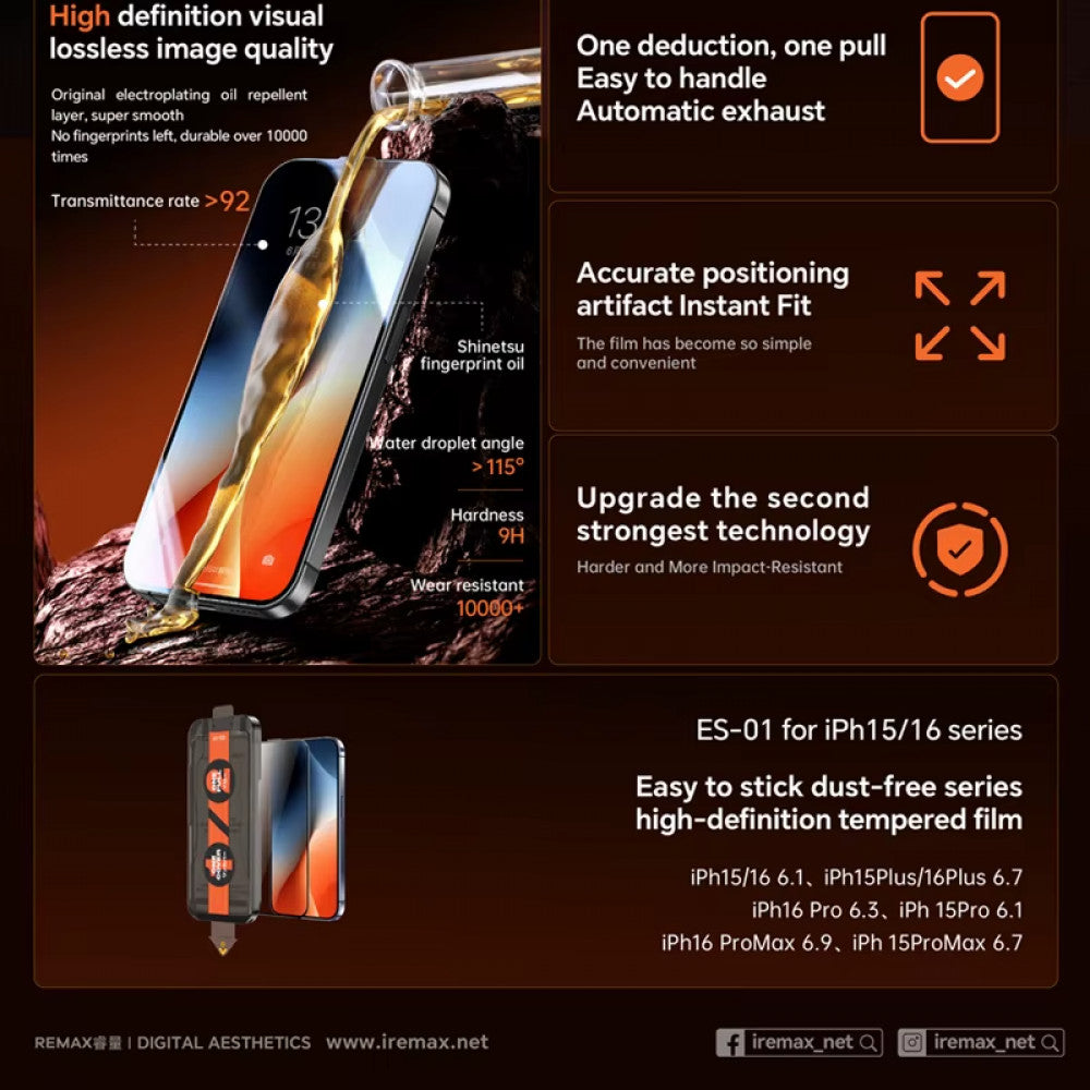 Захисне скло Remax HD Tempered Glass ES-01  iPhone 15 Pro