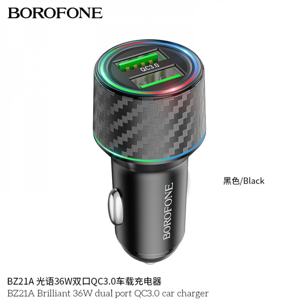 Car Charger | 30W | PD | QC3.0 C to C Cable (1m) – Borofone BZ21 – Black