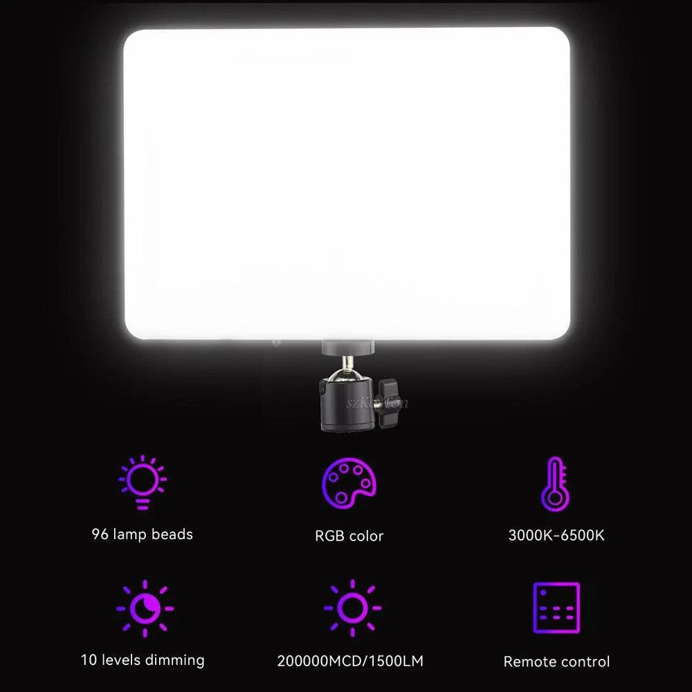 Video light lamp LED RGB PM26 23x16 cm 96 Lights 2700K-6000K Remote USB + Adapter inside