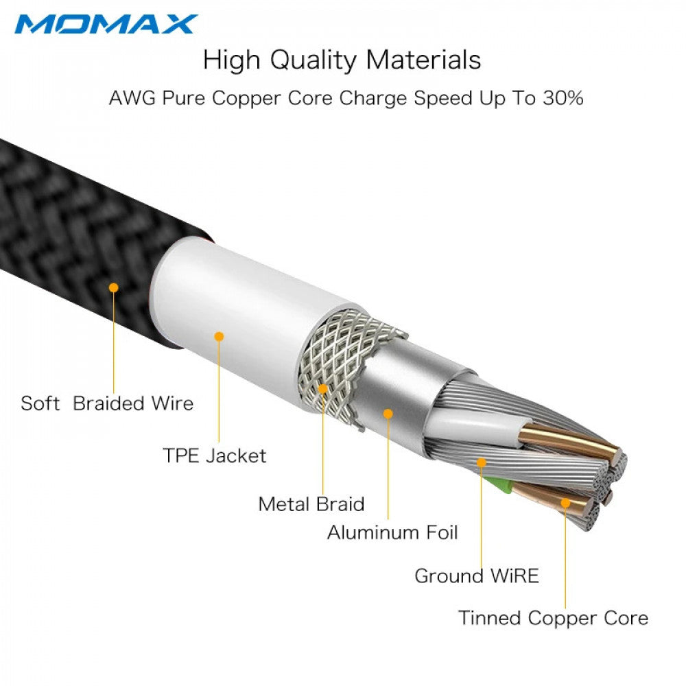 USB C cable 2.4A (1.2m) - Momax DTA5 - Black