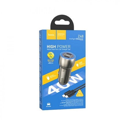 Car Charger 40W 2 PD Hoco Z48 – Metal Gray