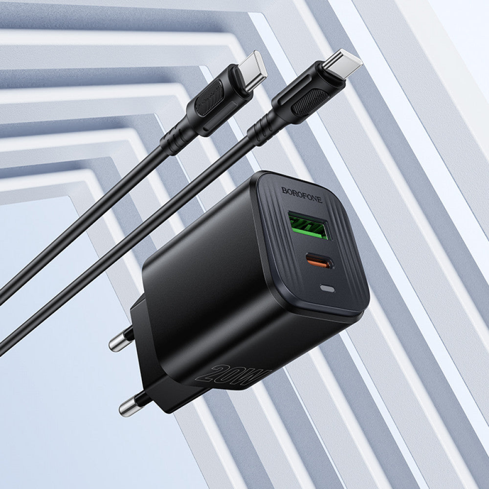 Home Charger 20W PD QC3.0 C to C Cable (1m) Borofone BAS83A — Black