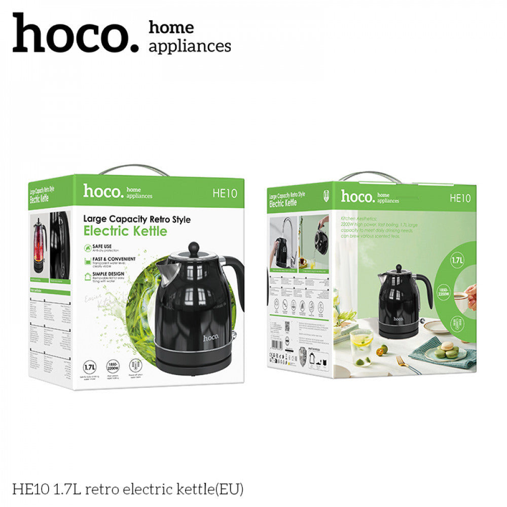 Чайник Hoco электрический 1.7л 1850 Вт нержавеющая сталь retro electric kettle HE10 Black — White