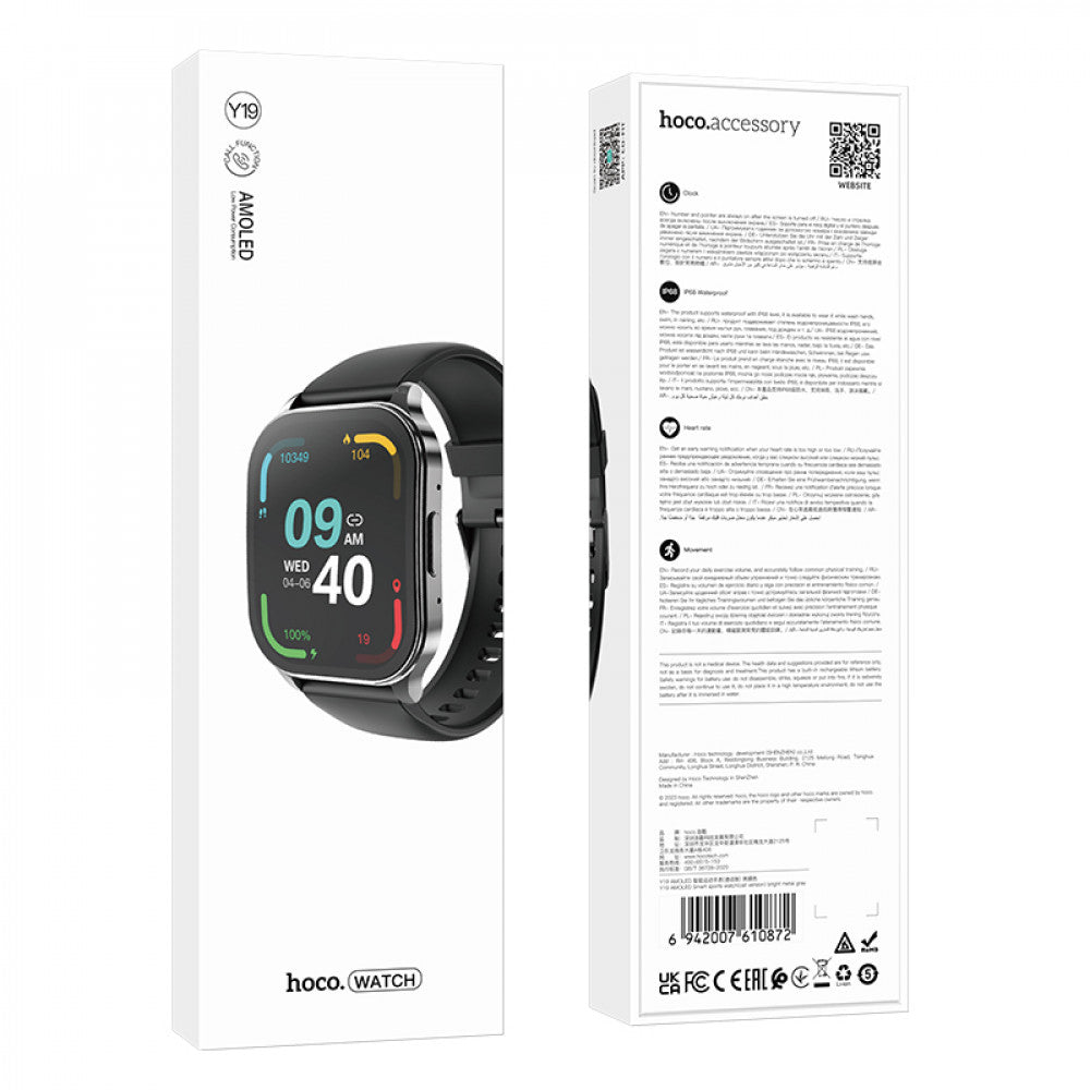 Smart Sports Watch (Call Version) – Hoco Y19 – Black