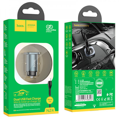 Car Charger 24W 2U Hoco NZ4 – Metal Gray