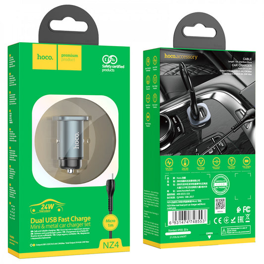 Car Charger 24W 2U Hoco NZ4 – Metal Gray