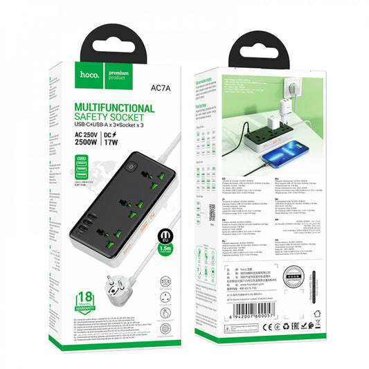 Power Extension 3U | 3P | 1C — Hoco AC7 L=3M — Black