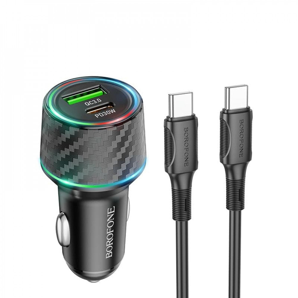 Car Charger | 30W | PD | QC3.0 C to C Cable (1m) – Borofone BZ21 – Black