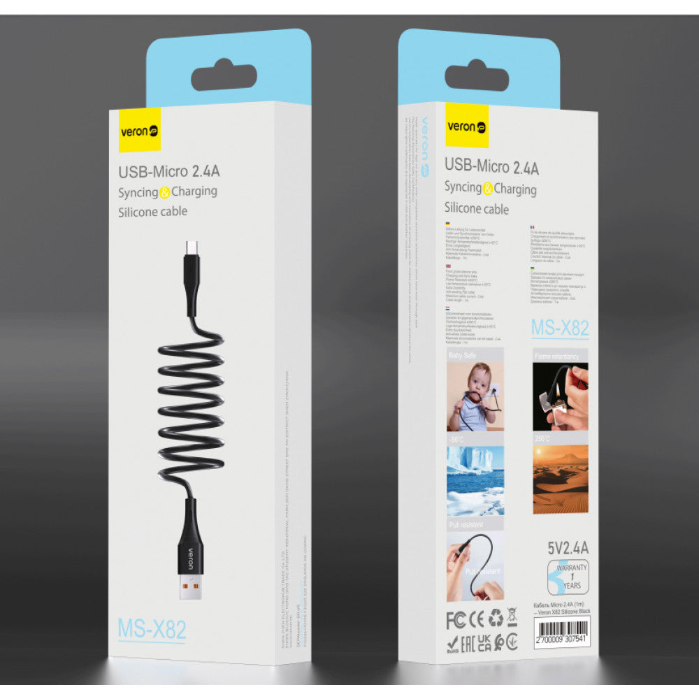 Кабель Micro 2.4A (1m) Veron X82 Silicon — Black