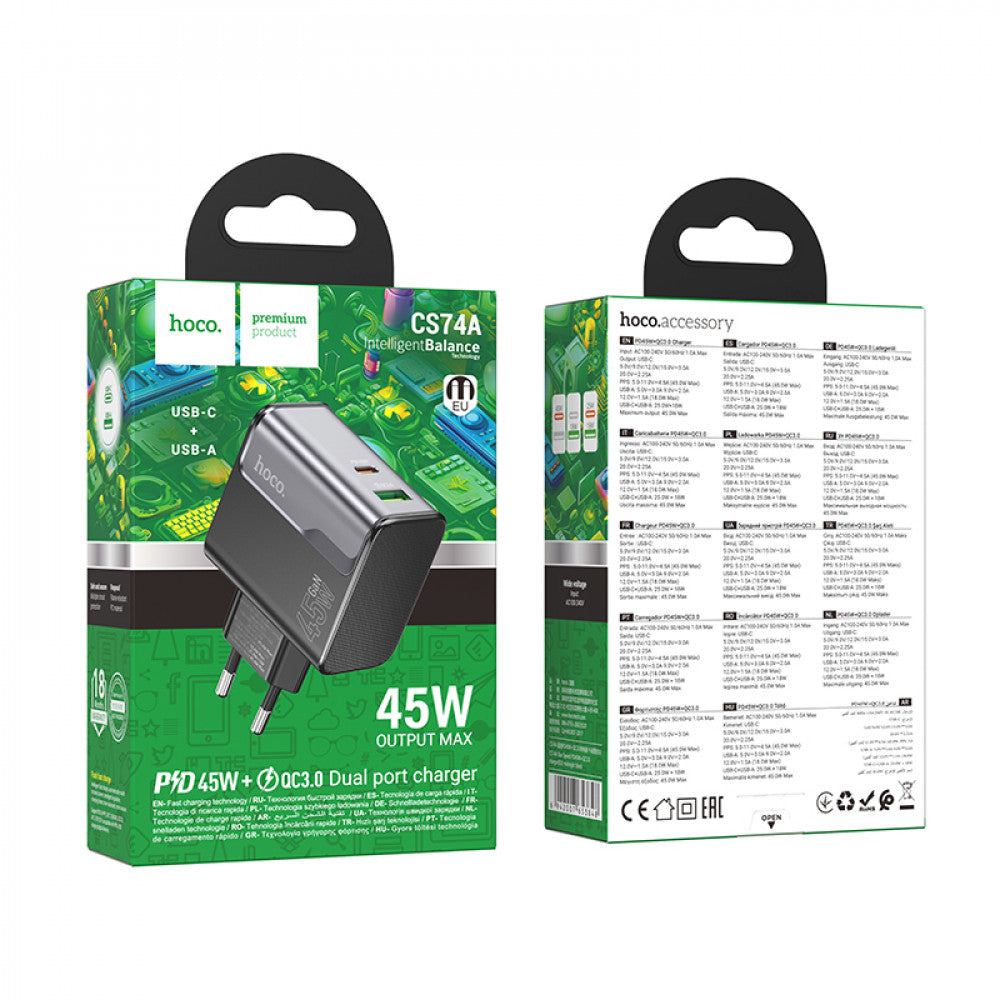 Home Charger | 45W | PD | QC3.0 — Hoco CS74A — Black