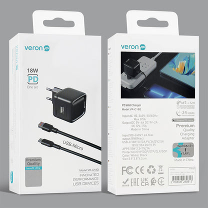 Home Charger | 18W | 1U | Micro Cable (1m) – Veron VR-C18Q