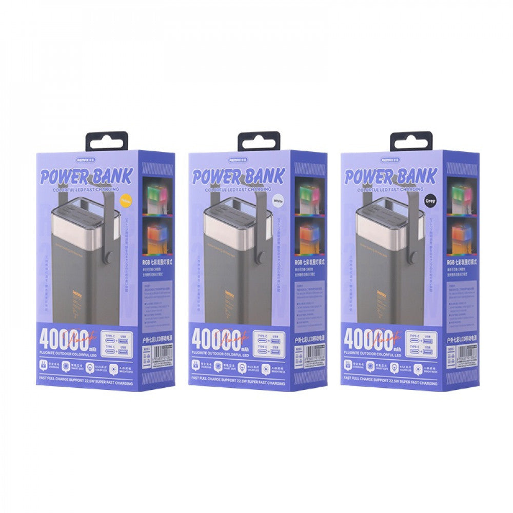 Power Bank 40000 mAh 22.5W+ 20W— Remax RPP-596 Colorful LED Fast charging — Gray