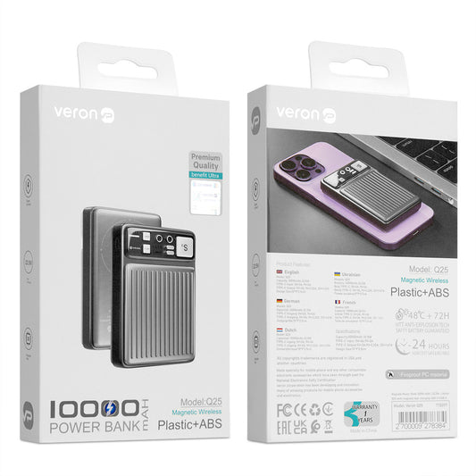 Power Bank 10000 mAh | 22.5W — Veron Q25 with Magsafe magnetic fast charging USB C+USB A