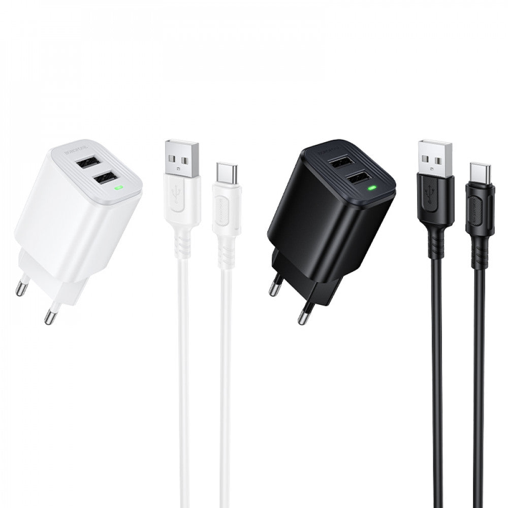 Home Charger 2.1A 2U USB C Cable (1m) Borofone BAS81A — Black