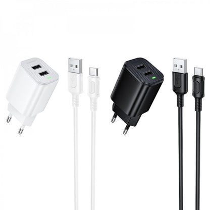 Home Charger 2.1A 2U USB C Cable (1m) Borofone BAS81A — Black