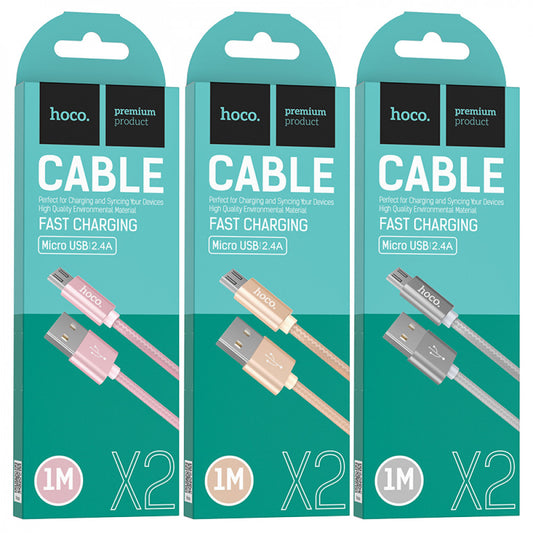 Cable Micro 2.4A (1m) Hoco X2 Knitted – Rose Gold