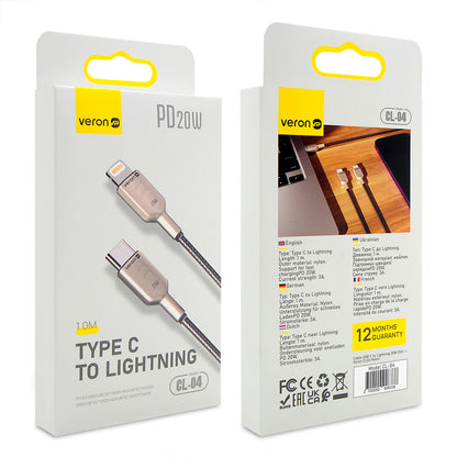 USB C to Lightning Cable 20W PD (1m) Veron CL04 Nylon – Black