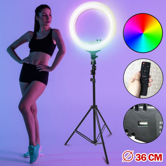 Лампа Кольцевая LED RL-14 RGB Original 36cm  36w  | 192 Lights | Remote I 3m cable with plug  I 3 holder I carry bag