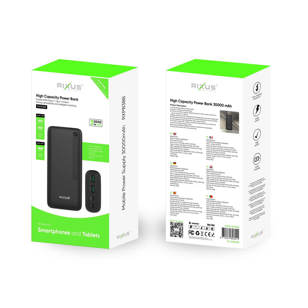 Power Bank 30000 mAh | 22.5W  — Rixus RXPB38B