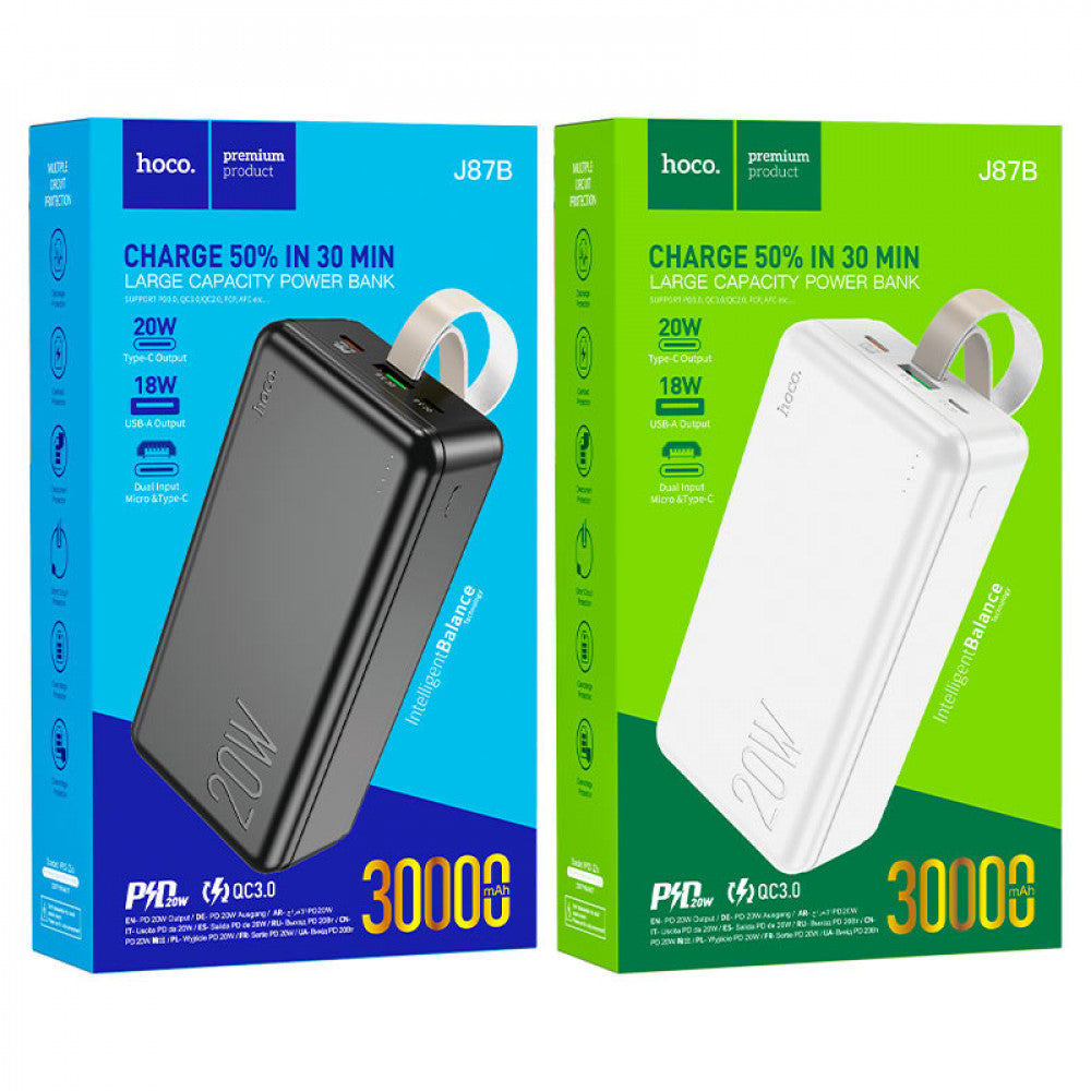 Power Bank 30000 mAh | PD20W+QC3.0 – Hoco J87B – Black