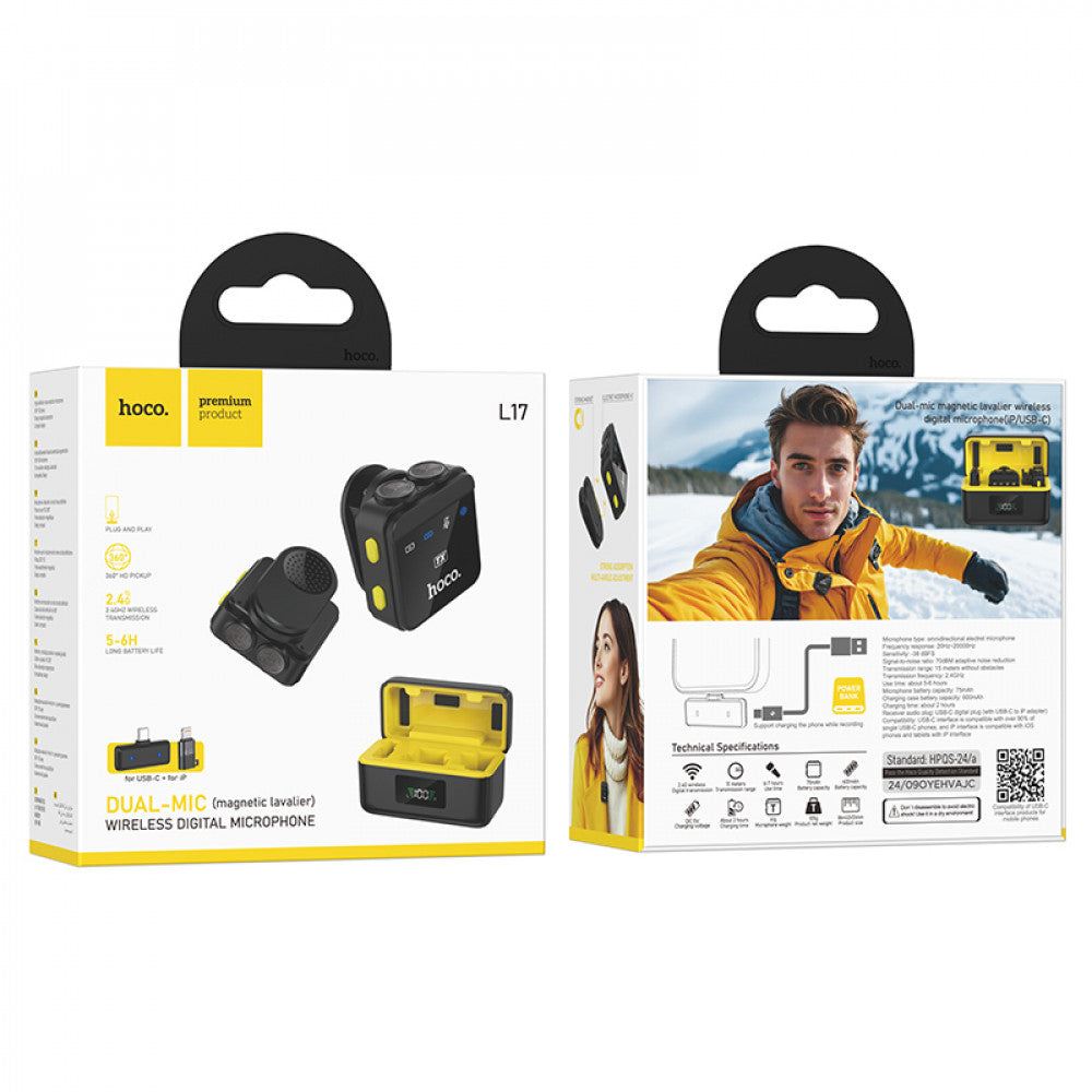 Wireless Digital Microphone — Hoco L17 Dual-mic (iP/Type-C)