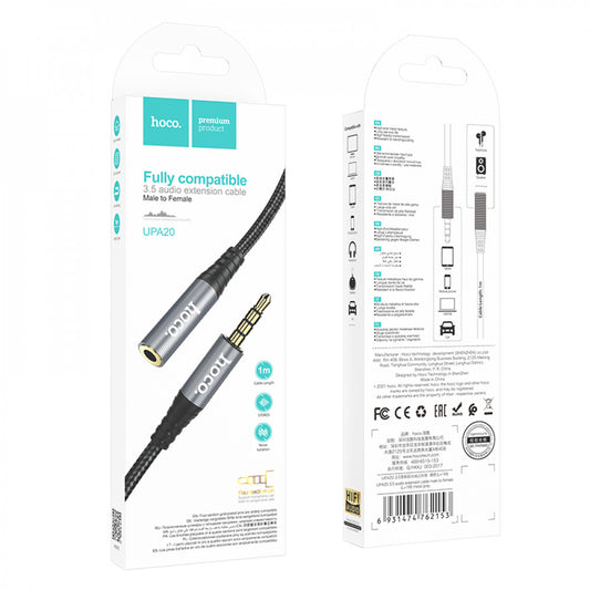 Cable Aux (Male to Female) (1m) Hoco UPA20 – Metal Gray