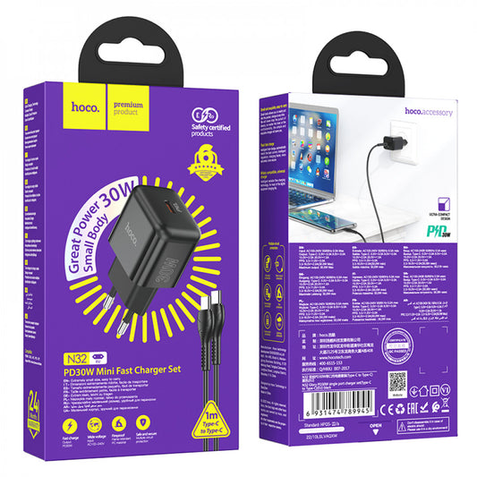 Home Charger 30W PD C to C Cable (1m) Hoco N32 Glory – white