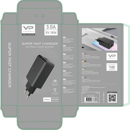 Home Charger | 18W | 1U — Veron VR-C13Q — Black