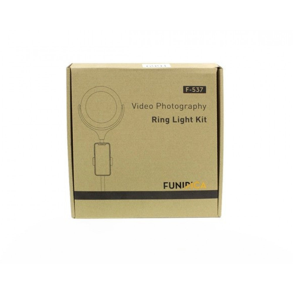 LED ring lamp kit 26 cm F-537A 10" 64 pcs light 3300K - 6000K + holder + remote + tripod stand — Black