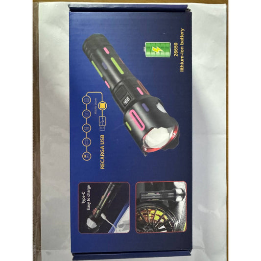 Фонарь ручной с индикатором заряда, Zoom, UCB - C, АКБ 26650, Power Bank —L-2405-TG