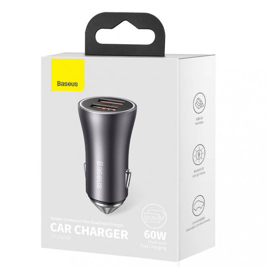 Car Charger 60W 2U Baseus (CGJM0000) Golden Contactor Max Dual Fast Charger – CGJM000013 Dark Gray