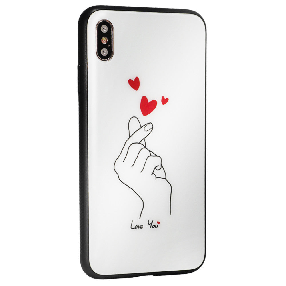 Glass with print TPU Case iPhone Xs — Love You / Heart