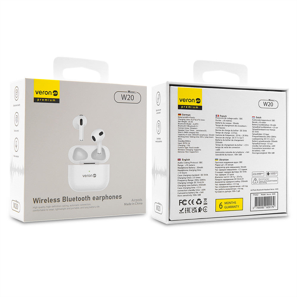 Bluetooth headset TWS AirPods Veron W20 – White