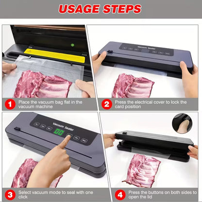 Вакуумний пакувальник для продуктів з LED-дисплеєм, різаком і 10 пакетами
