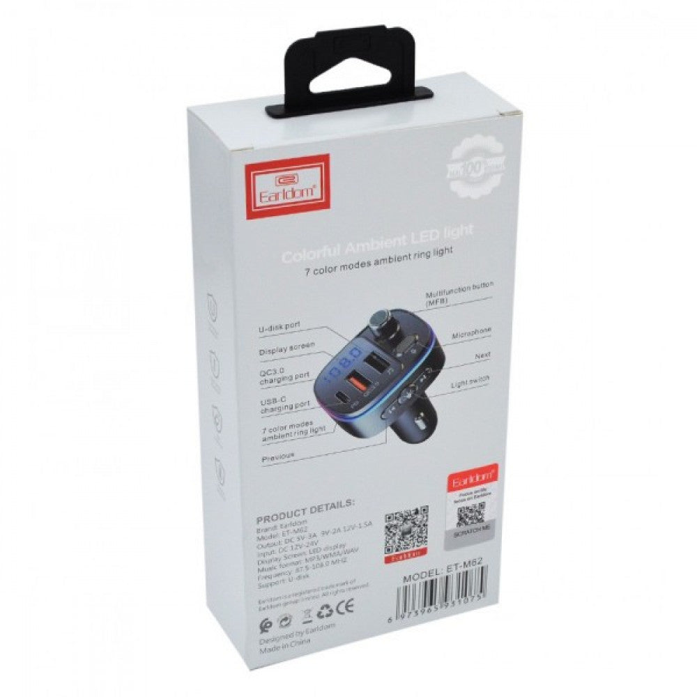 Fm Modulator MP3 | Car Charger | 3.0A | 2U | 1C - Earldom ET-M62