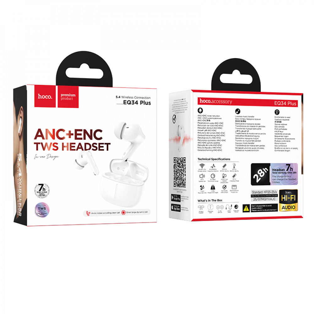 Bluetooth гарнітура TWS Hoco EQ34 Plus — White