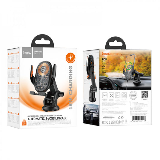 Автотримач розсувний на повітропровід з бездротовою зарядкою 15W Hoco HW34