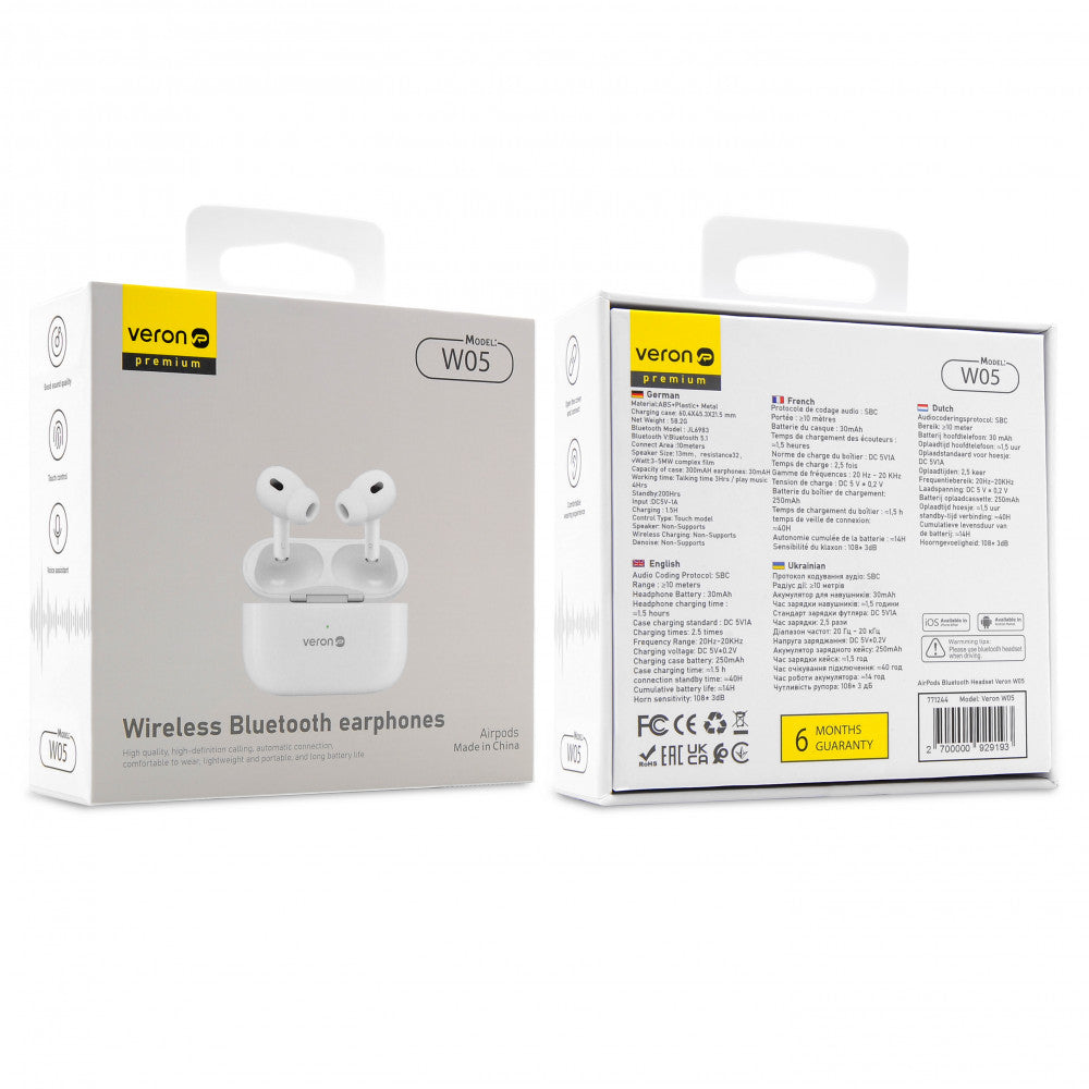 Bluetooth гарнітура TWS AirPods Veron W05 — White