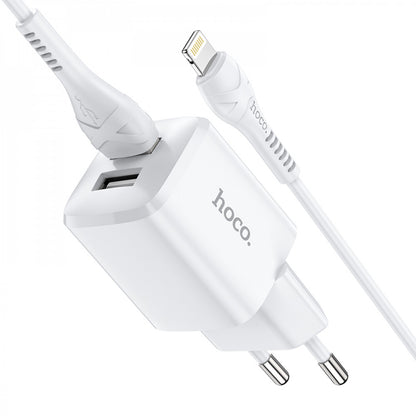 Home Charger 2.4A 2U Lightning Cable (1m) Hoco N8 – White