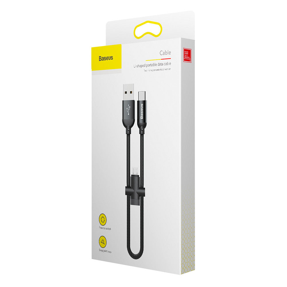 Cable 2 in 1 (M, C) 2.4A (0.23m) – Baseus (CAMUTC-01) U-shaped Portable data Black